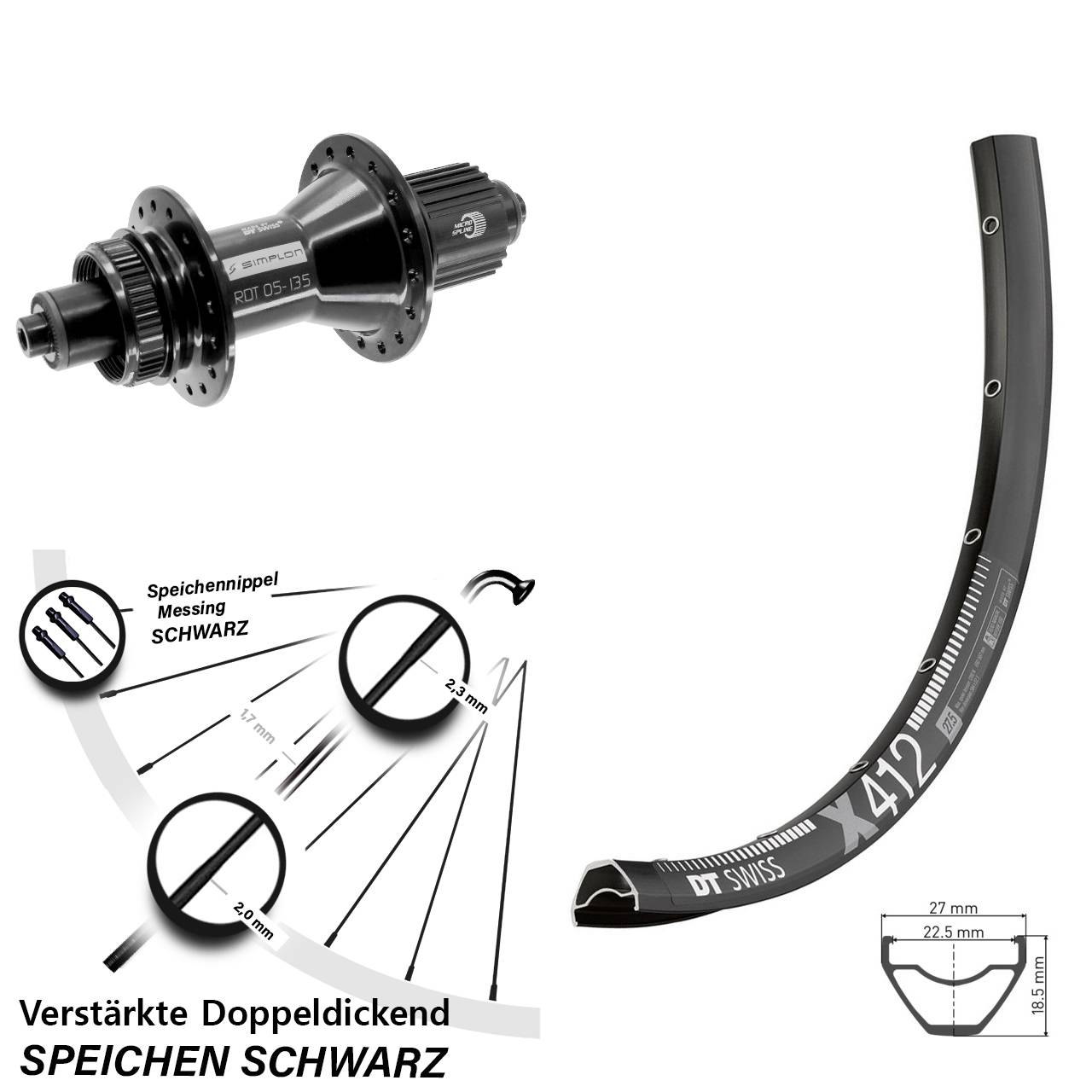 DT Swiss X412-370 Hybrid 29 Zoll Disc Hinterrad Micro Spline QR
