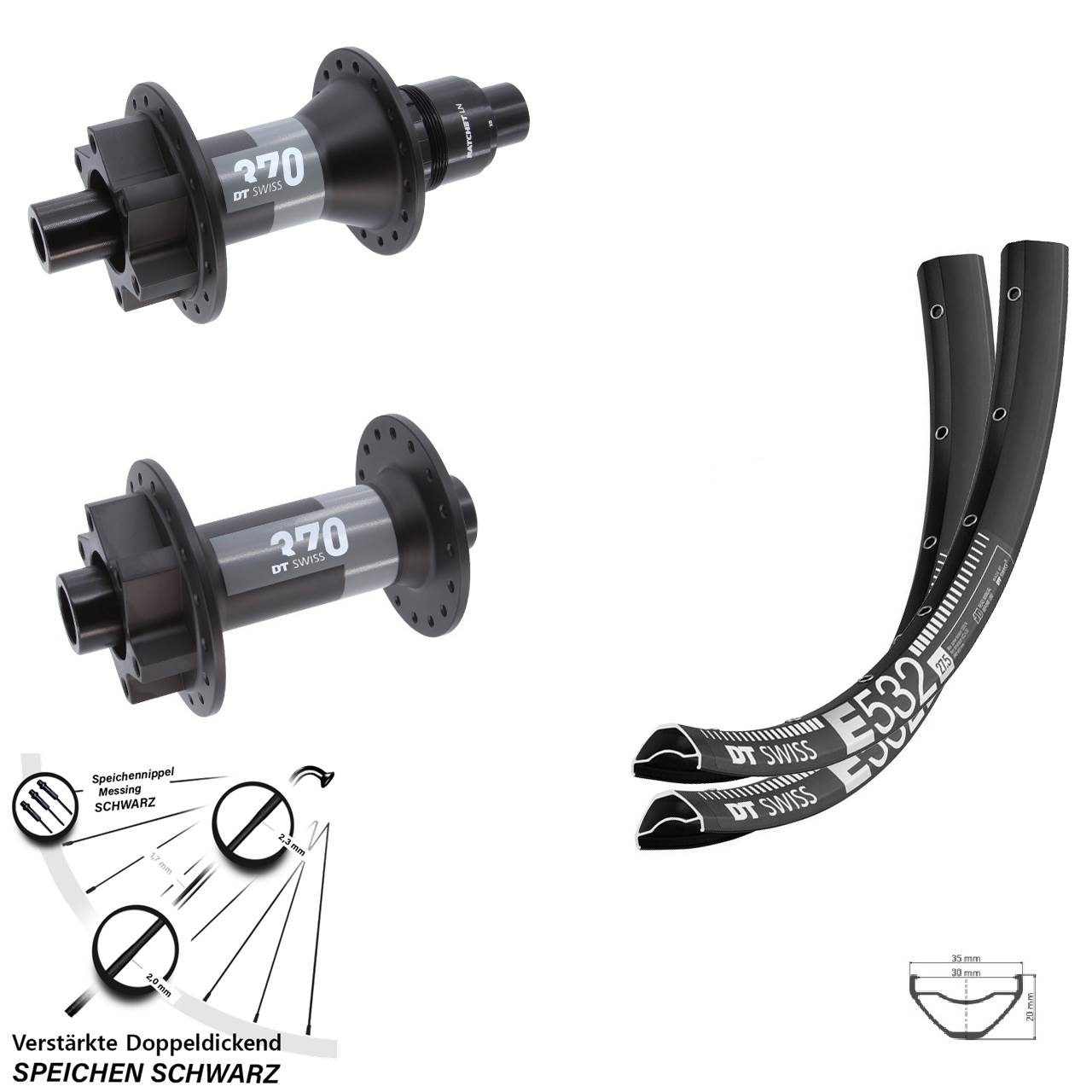 Laufradsatz 6-Loch 15x110 12x148 27,5 Zoll DT Swiss E532-370 SRAM XD