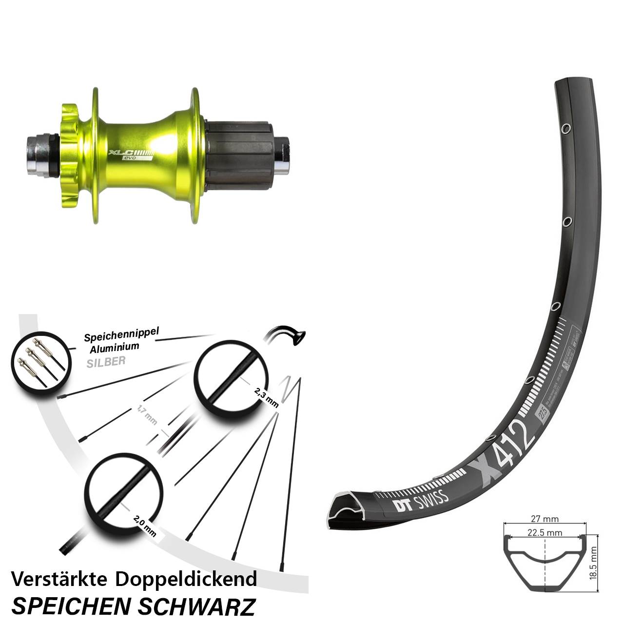 28-29 Zoll DT Swiss X 412 XLC grün Disc Hinterrad 12x142 8-11 fach HG