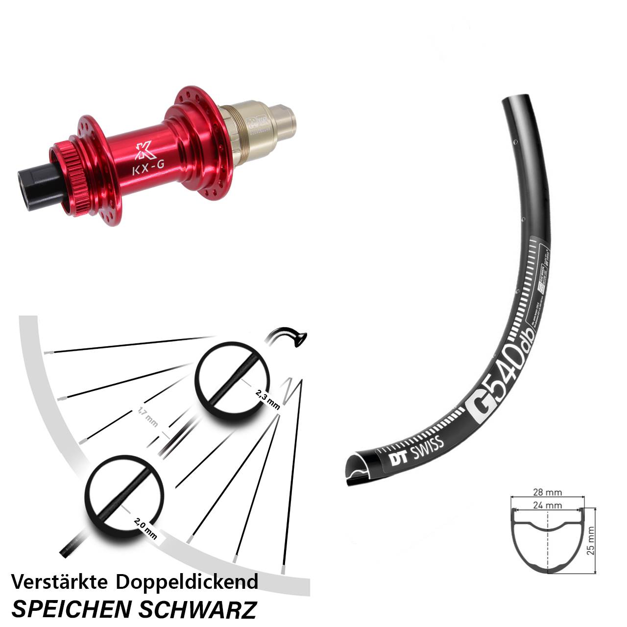 Disc Laufrad 12x142 28-29 Zoll DT Swiss G 540 KX-G rot SRAM XDR