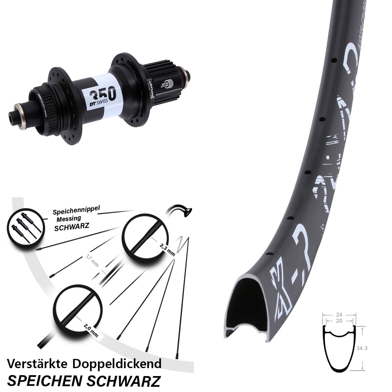 Hinterrad Centerlock QR 28-29 Zoll KX-R Road DT Swiss 350 Ratchet 36 Micro Spline