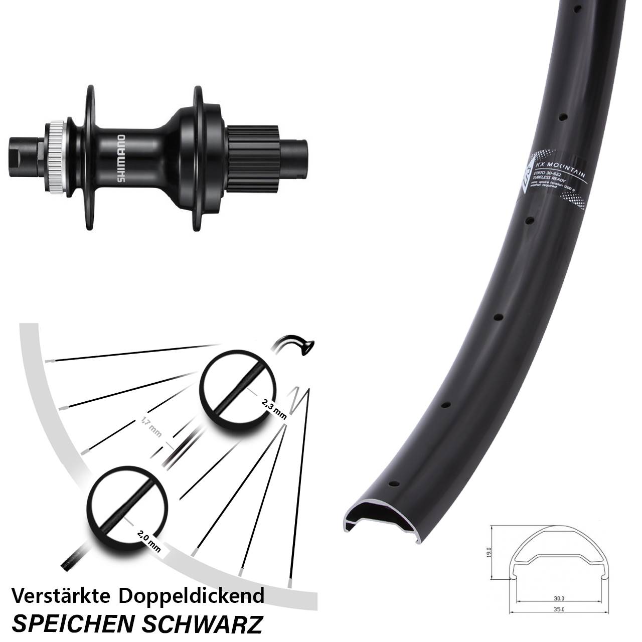 Hinterrad Centerlock 29 Zoll KX Mountain Shimano FH-MT510 Micro Spline 12x142