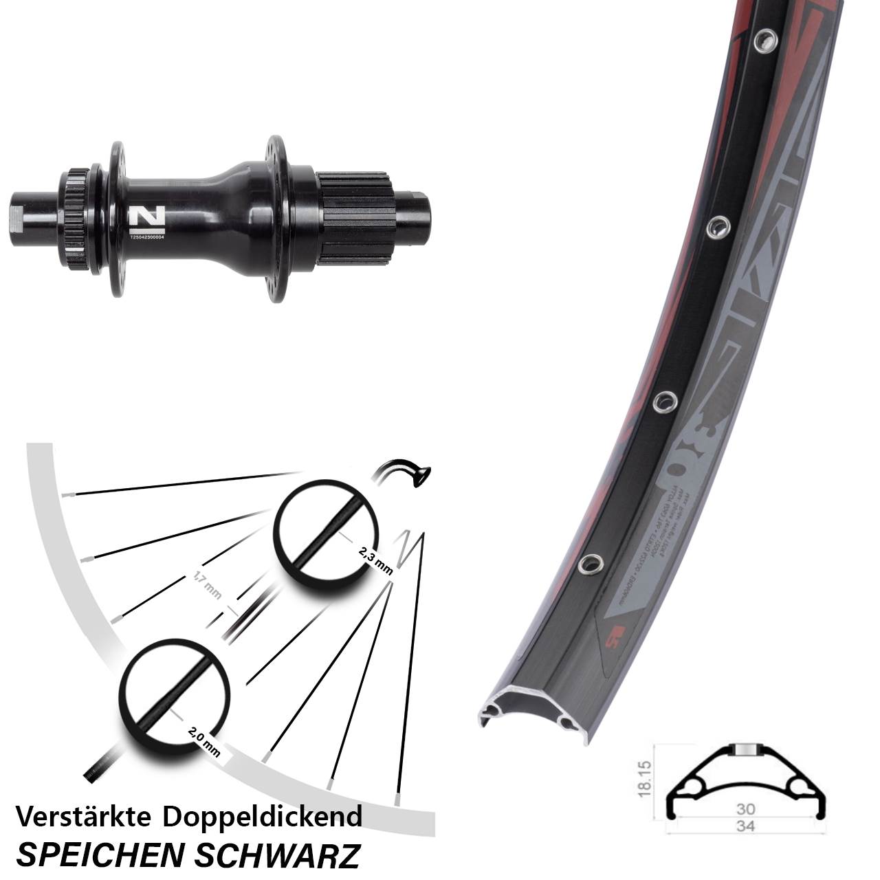 Disc Hinterrad 12x142 29 Zoll Rodi TRYP 30 Novatec D792SB Shimano Micro Spline