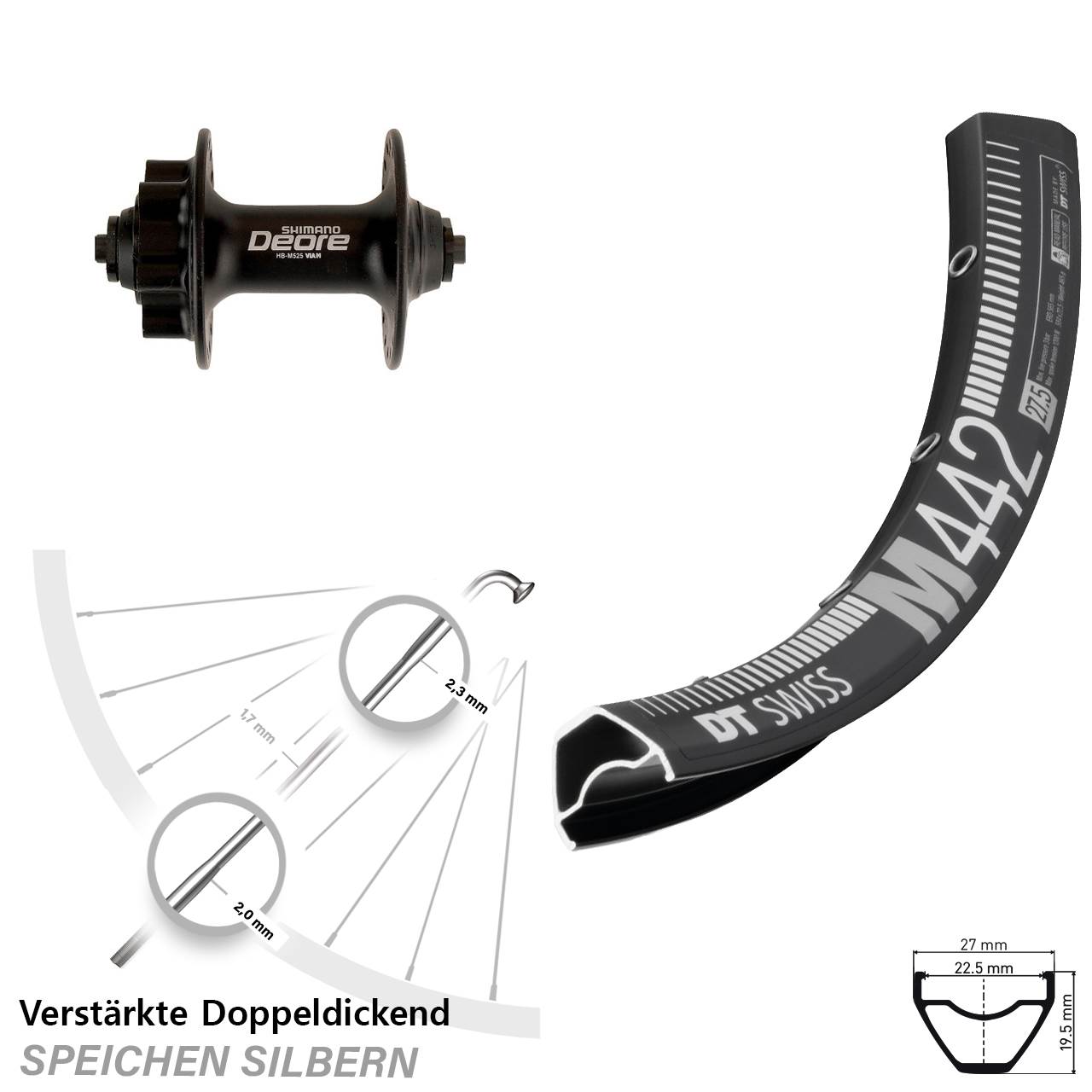 DT Swiss M 442 Shimano Deore 28 Zoll Disc Laufrad für Schnellspanner