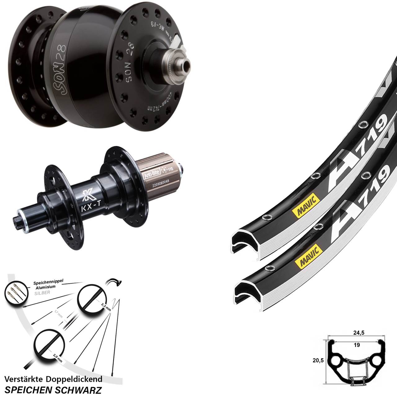 Laufrad-Satz SON 28 Zoll Mavic A719 KX-T 8-11 fach HG QR