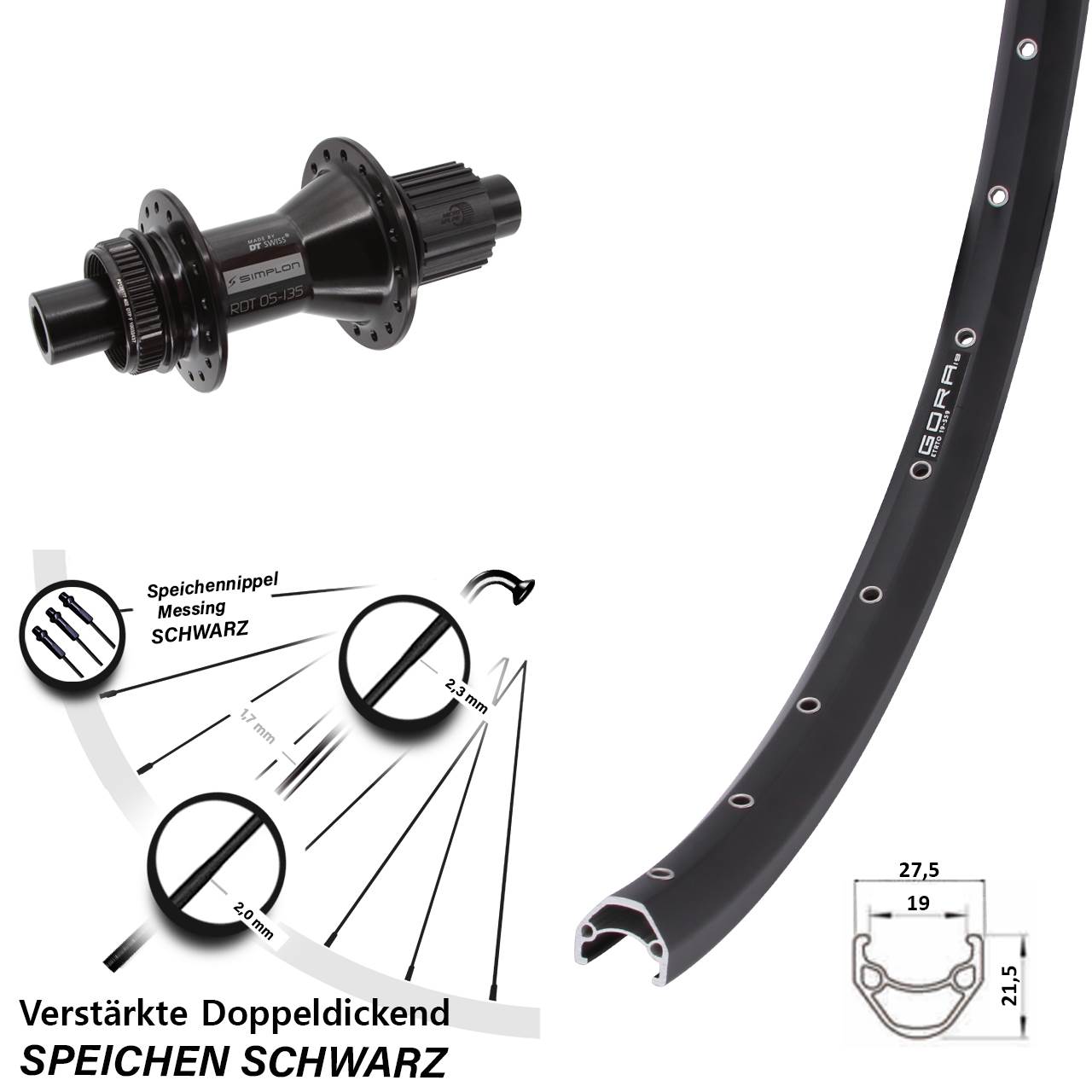 Disc Hinterrad 12x142 26 Zoll Gora 19 DT Swiss 370 Hybrid Shimano Micro Spline