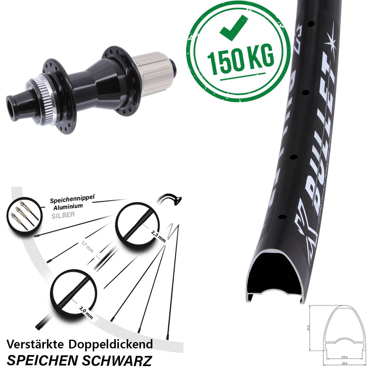 Hinterrad Centerlock 28 Zoll KX Bullet Novatec CL142 8-12 fach 12x142