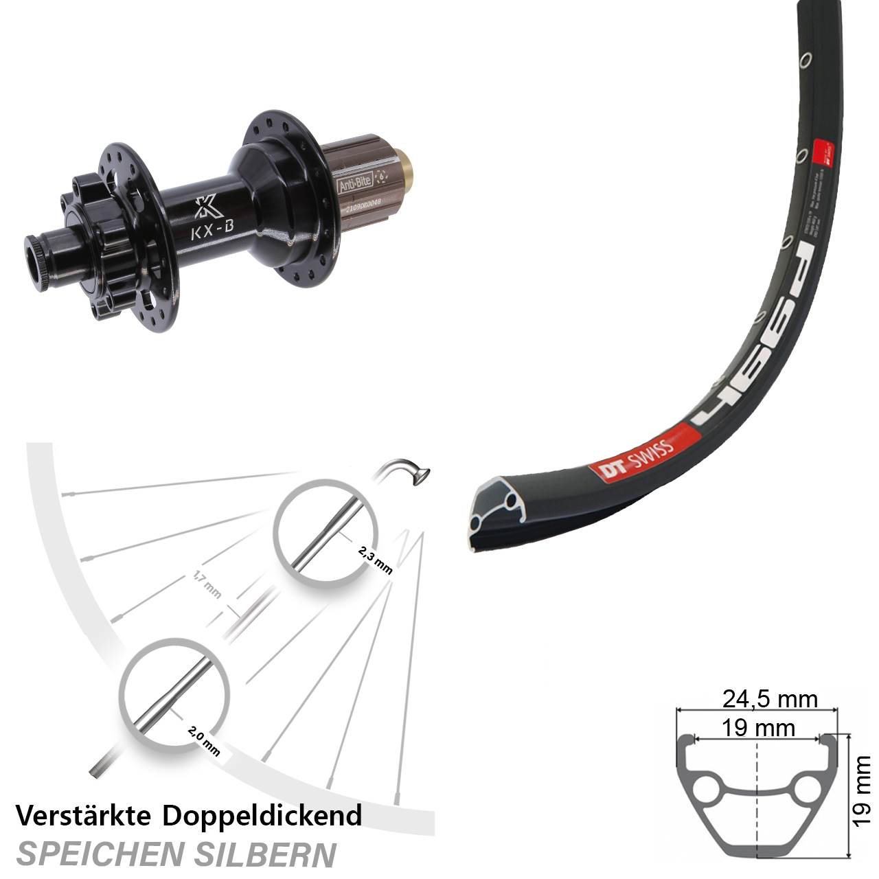 28 Zoll DT Swiss 466 KX-B 6-Loch Hinterrad 12x148 8-11 fach HG