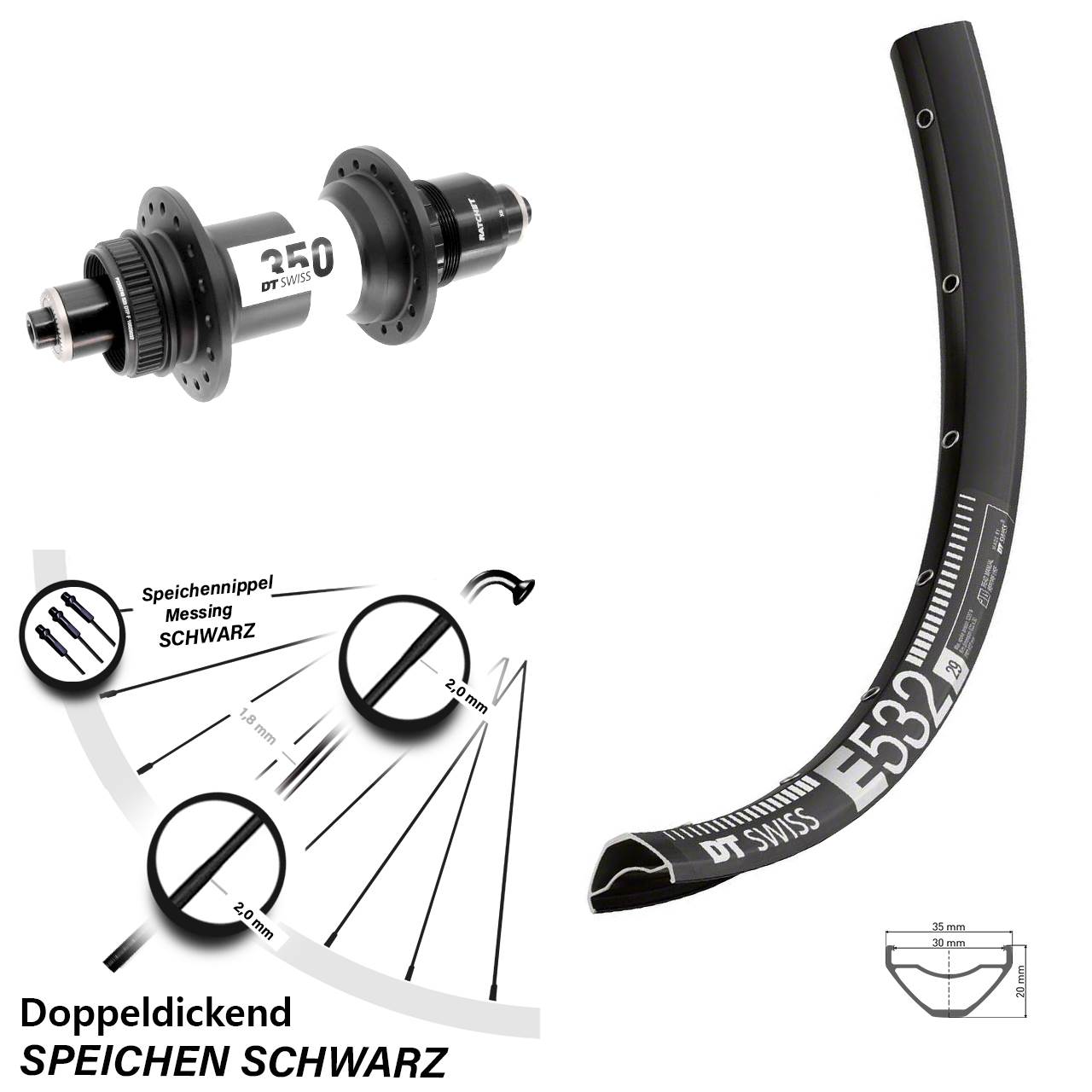 Hinterrad Centerlock 29 Zoll DT Swiss E532-350 XD 11-12 fach QR Boost
