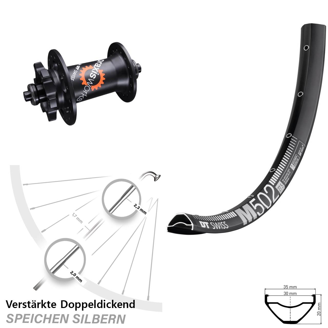 Vorderrad 6-Loch 29 Zoll DT Swiss M502-350 QR für Schnellspanner