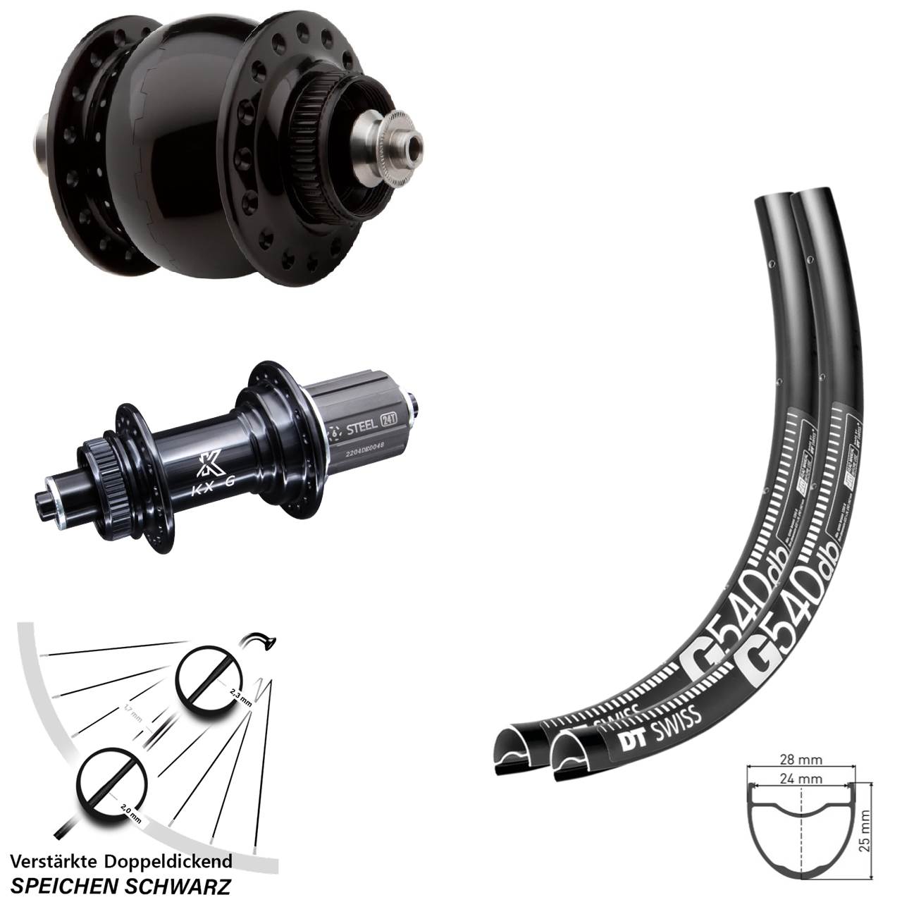 Laufradsatz für Schnellspanner 29 Zoll DT Swiss G540 KX-GS verstärkt SON delux 8-12 fach