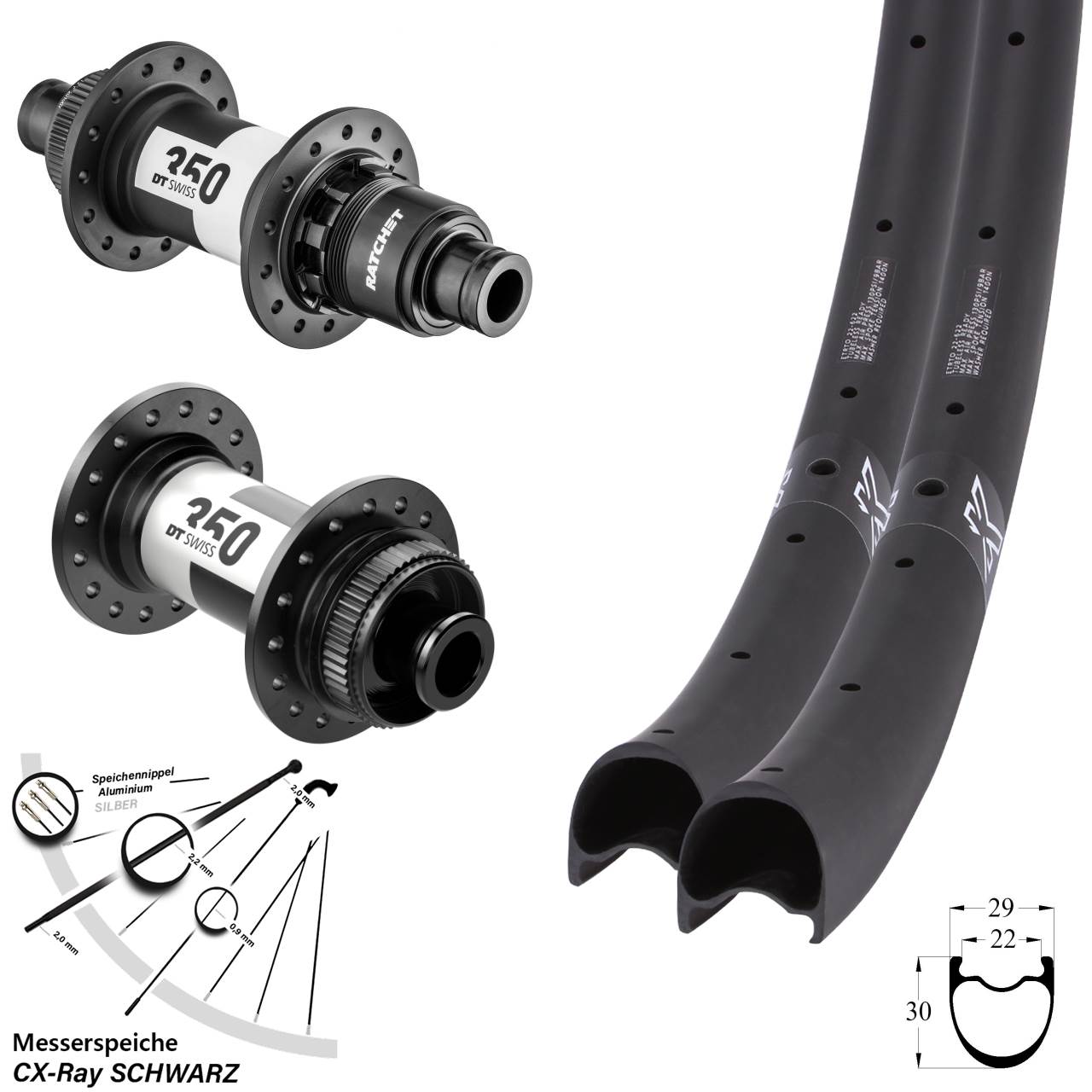 KX-RC Carbon DT Swiss 350 28 Zoll Disc Laufradsatz 12x100/142 CX-Ray XDR