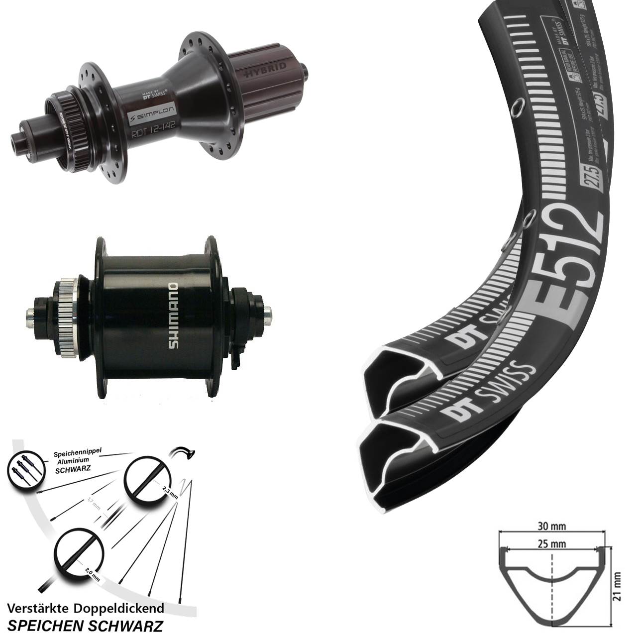 DT Swiss E512-370 Hybrid Shimano DH-UR700 29 Zoll Disc Laufradsatz QR 8-11 fach