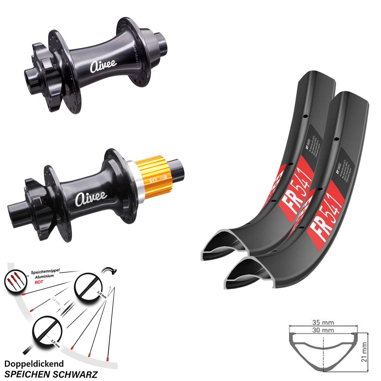 Laufradsatz 29 Zoll DT Swiss FR 541 MTB Boost 6-Loch Micro Spline Aivee Classic