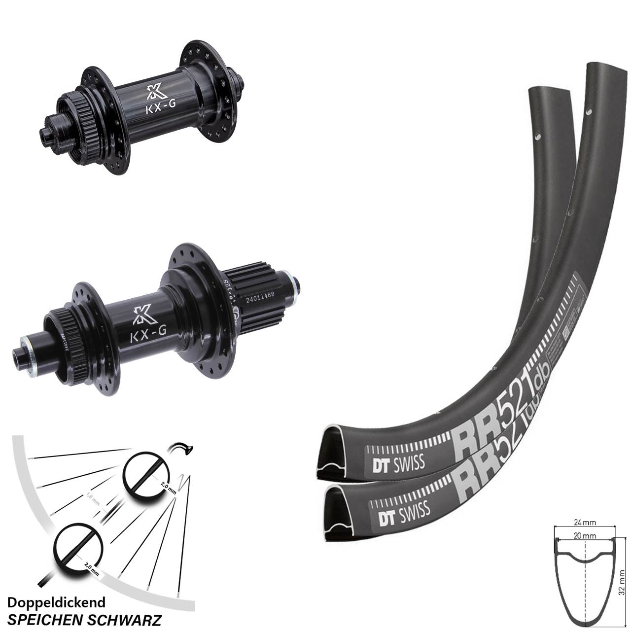 Centerlock Laufradsatz 28 Zoll DT Swiss RR521 KX-G Shimano Micro Spline QR
