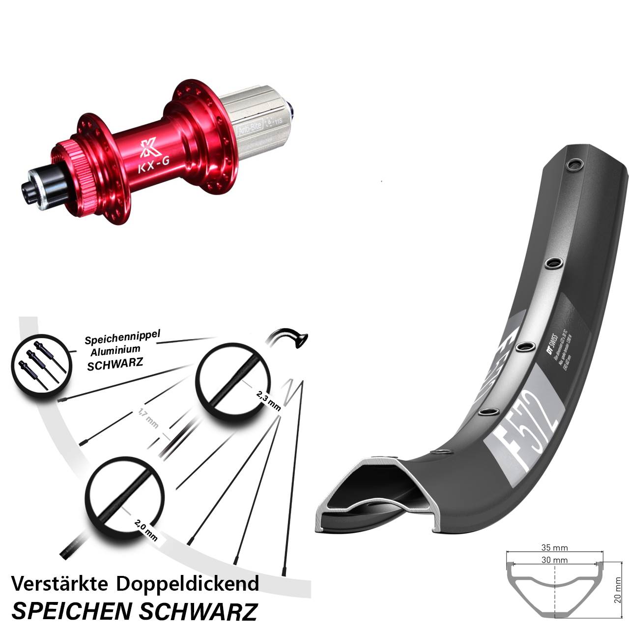 29 Zoll DT Swiss F 572 KX-G rot Disc Laufrad für Schnellspanner 8-12 fach