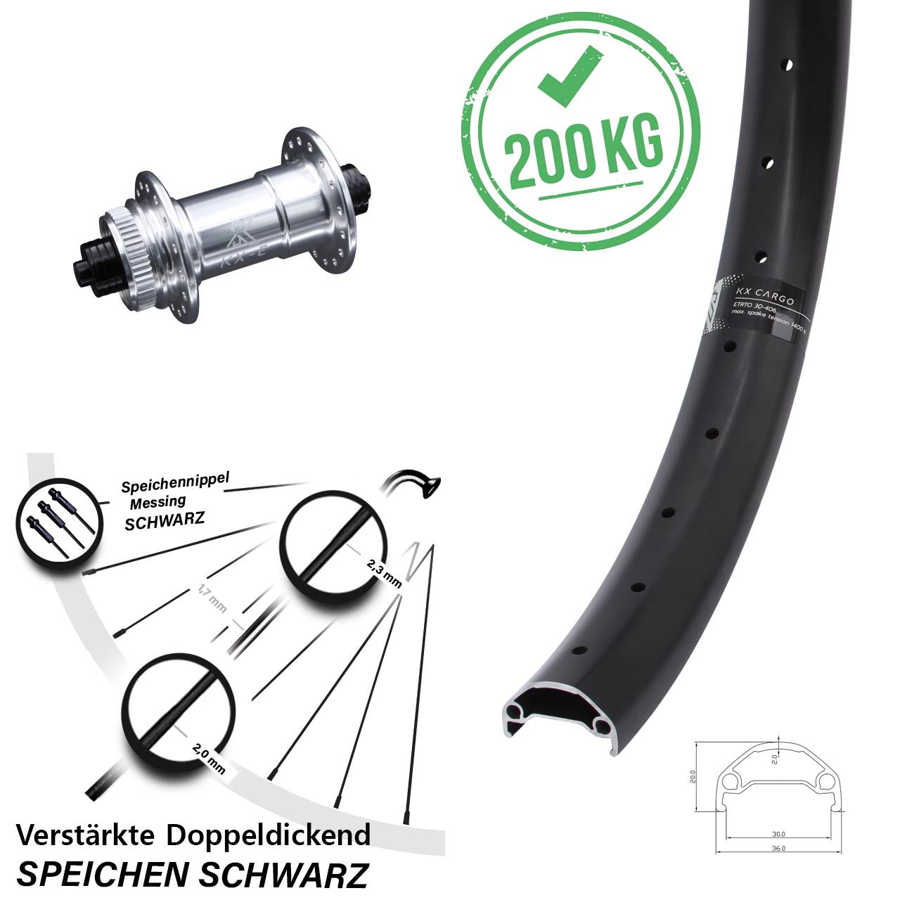 Vorderrad Centerlock für Schnellspanner 650B KX-E Cargo verstärkt