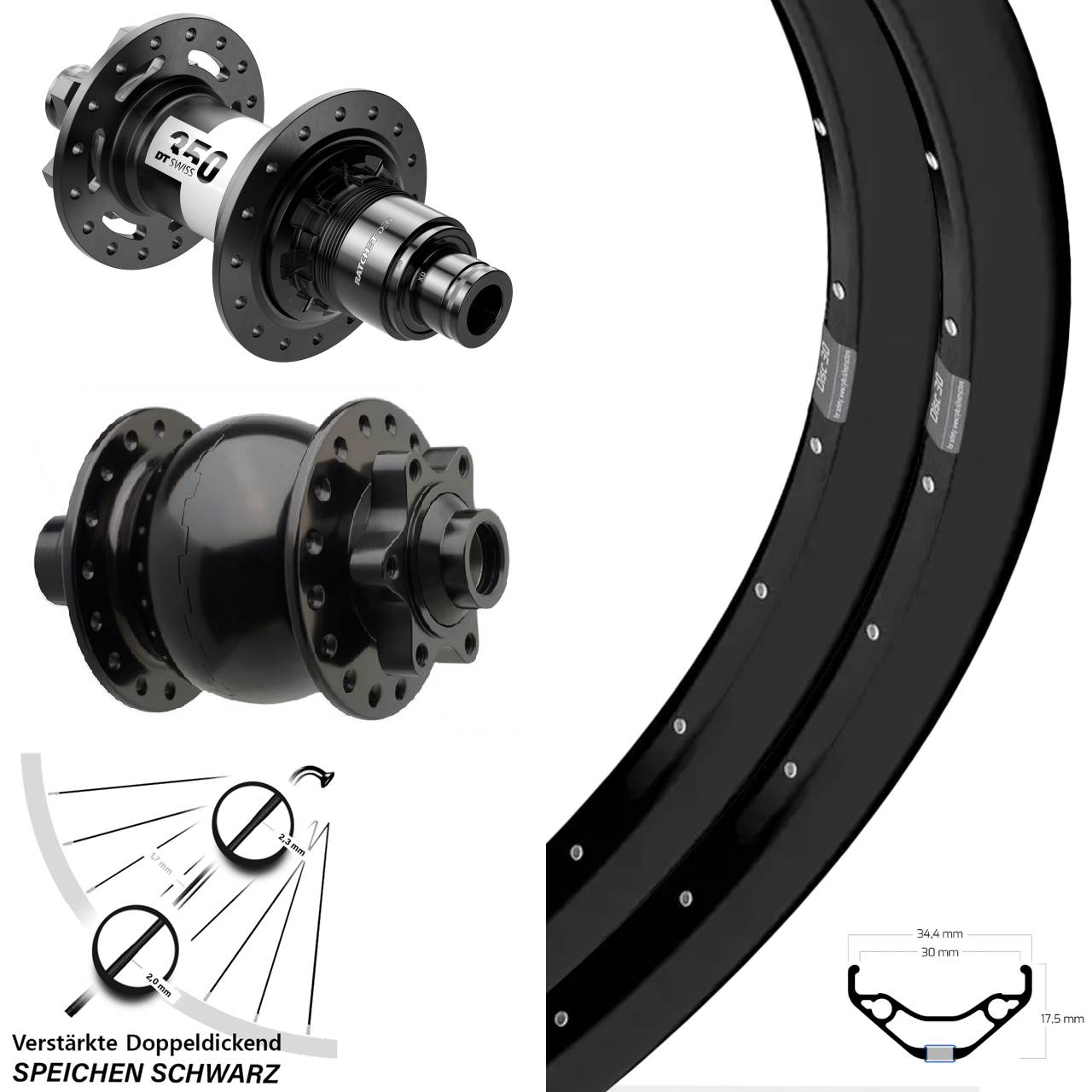 29 Zoll Ryde Disc 30 DT Swiss 350 DEG 72 SON 28 Laufradsatz 15x110 12x148 SRAM XD