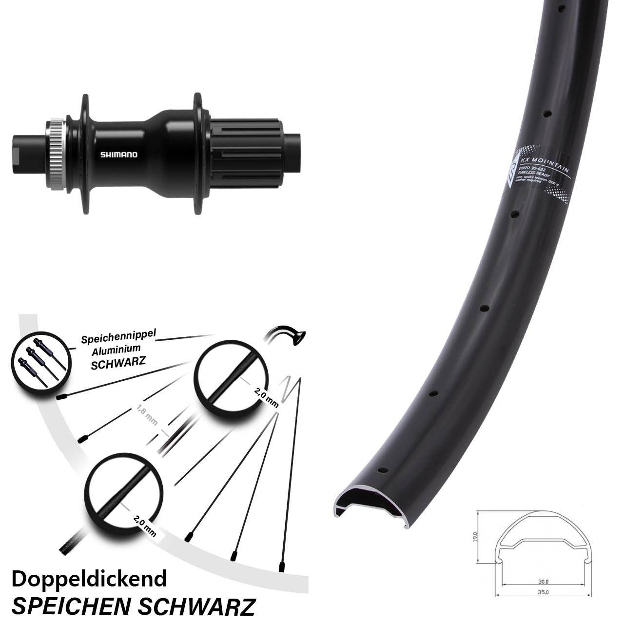 Hinterrad Centerlock 12x148 29 Zoll KX Mountain Shimano FH-TC500 Boost 8-11 fach