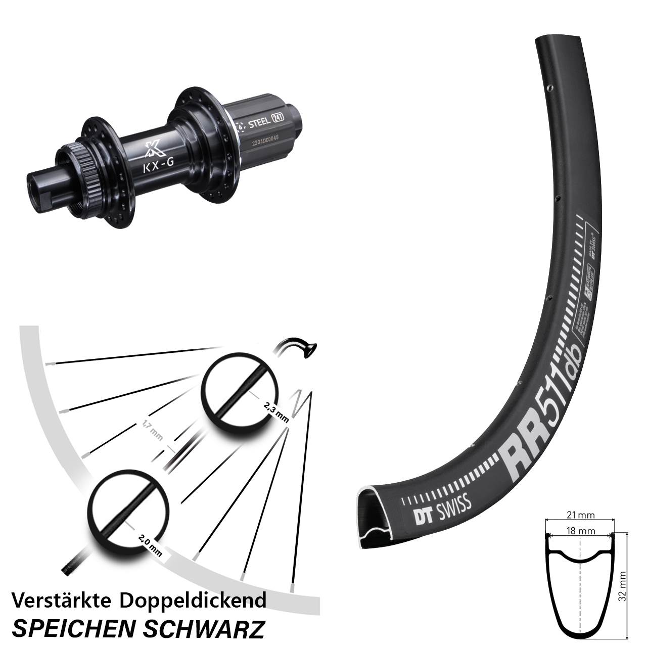 Hinterrad Centerlock 28 Zoll DT Swiss RR511 schwarz verstärkt 8-12 fach HG 12x142