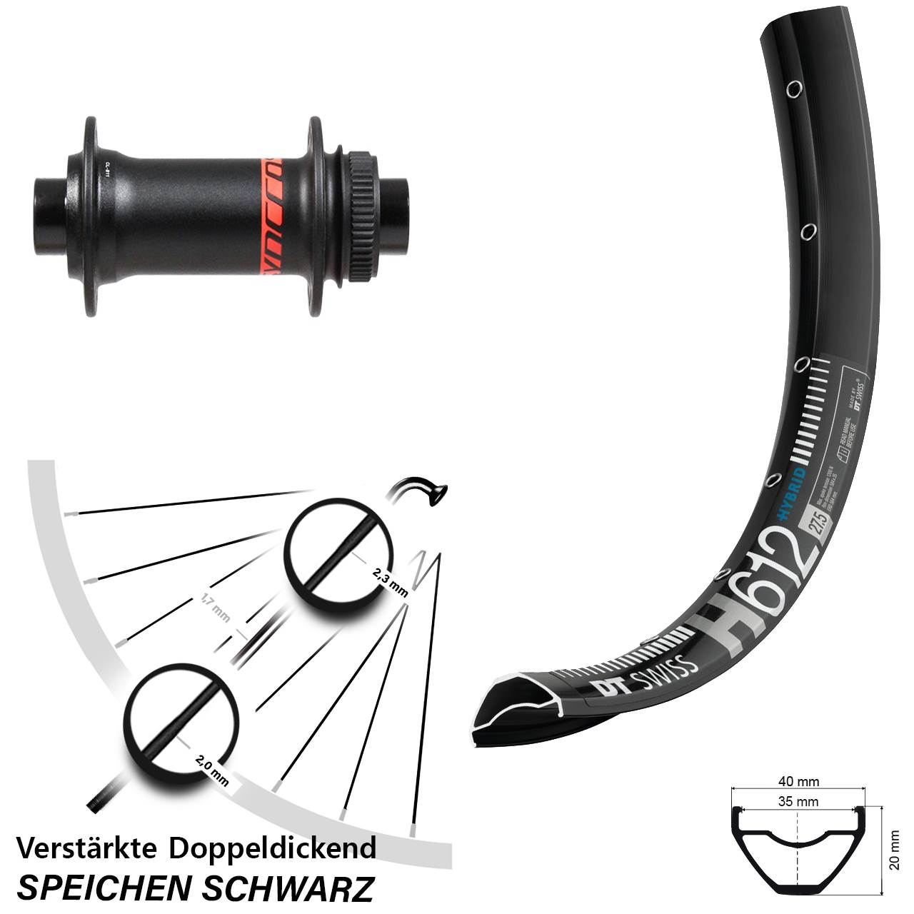 27,5 Zoll DT Swiss H612 Formula Vorderrad Centerlock 15x110 Boost
