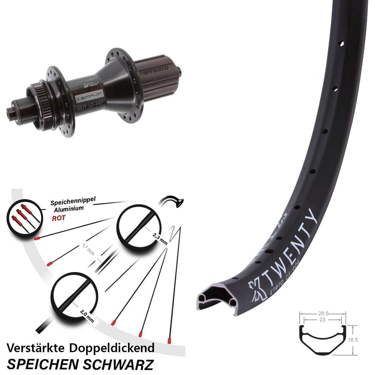 Disc Laufrad QR 20 Zoll KX Twenty DT Swiss 370 Hybrid 8-11 fach HG