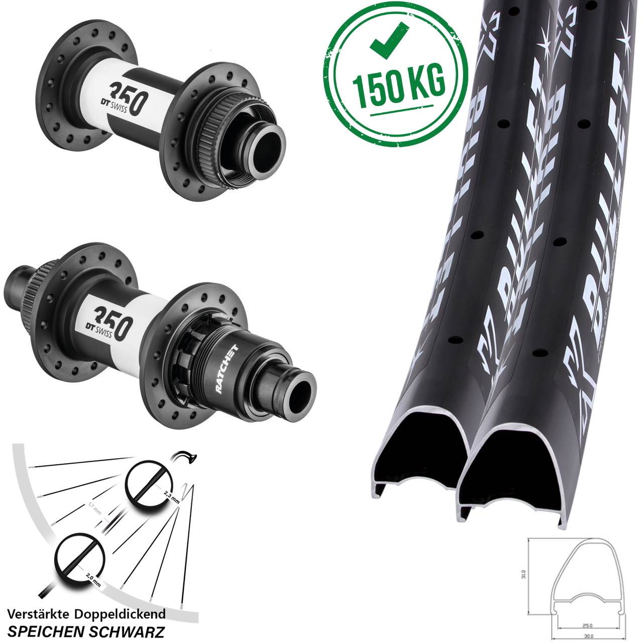 KX Bullet OS DT Swiss 350 29 Zoll Disc Laufrad-Satz 15x110 12x148 XD