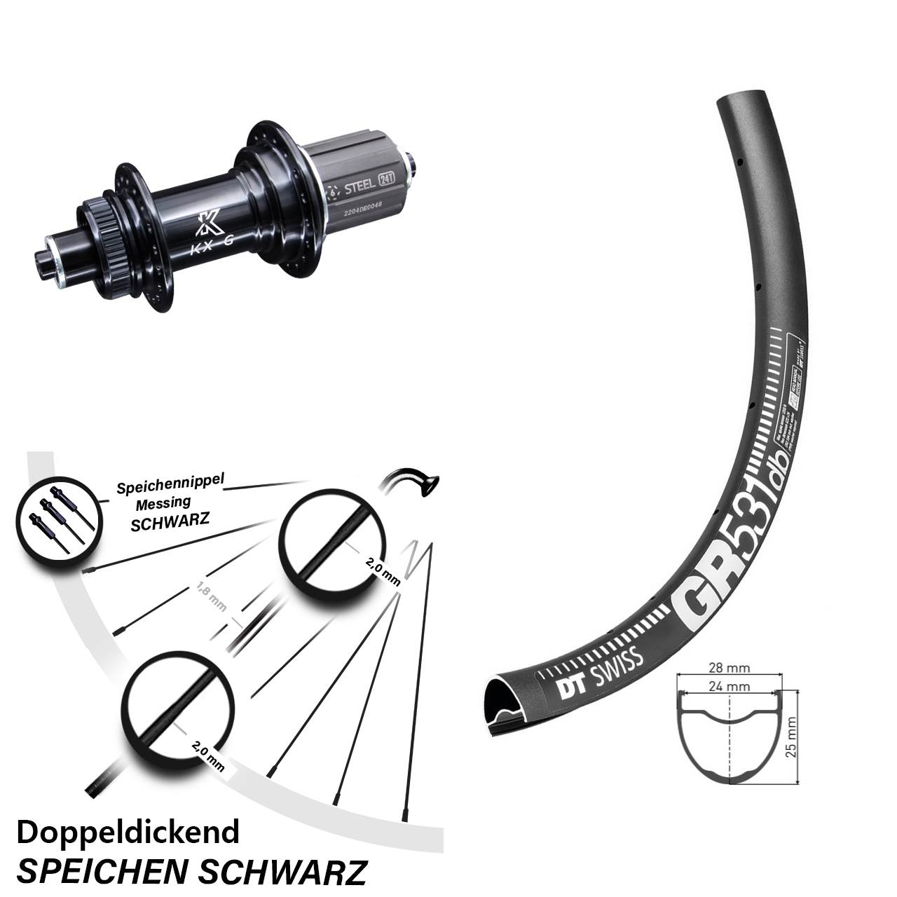 Hinterrad 27,5 Zoll DT Swiss GR531 KX-GS 5x135 Centerlock 8-12 fach