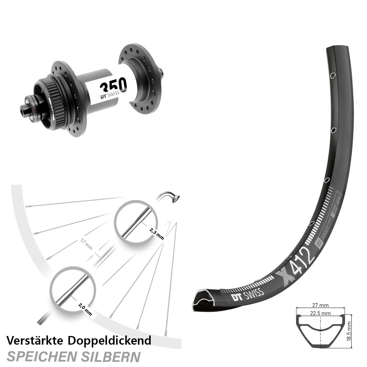 DT Swiss X 412-350 Disc 29 Zoll Laufrad für Schnellspanner