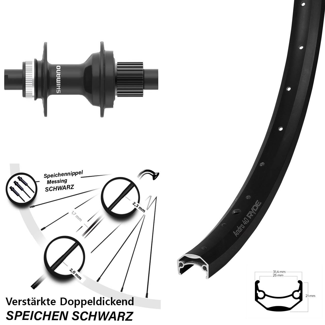 Ryde Andra 40 Shimano FH-MT410 28-29 Zoll Disc Laufrad 12x142 Micro Spline