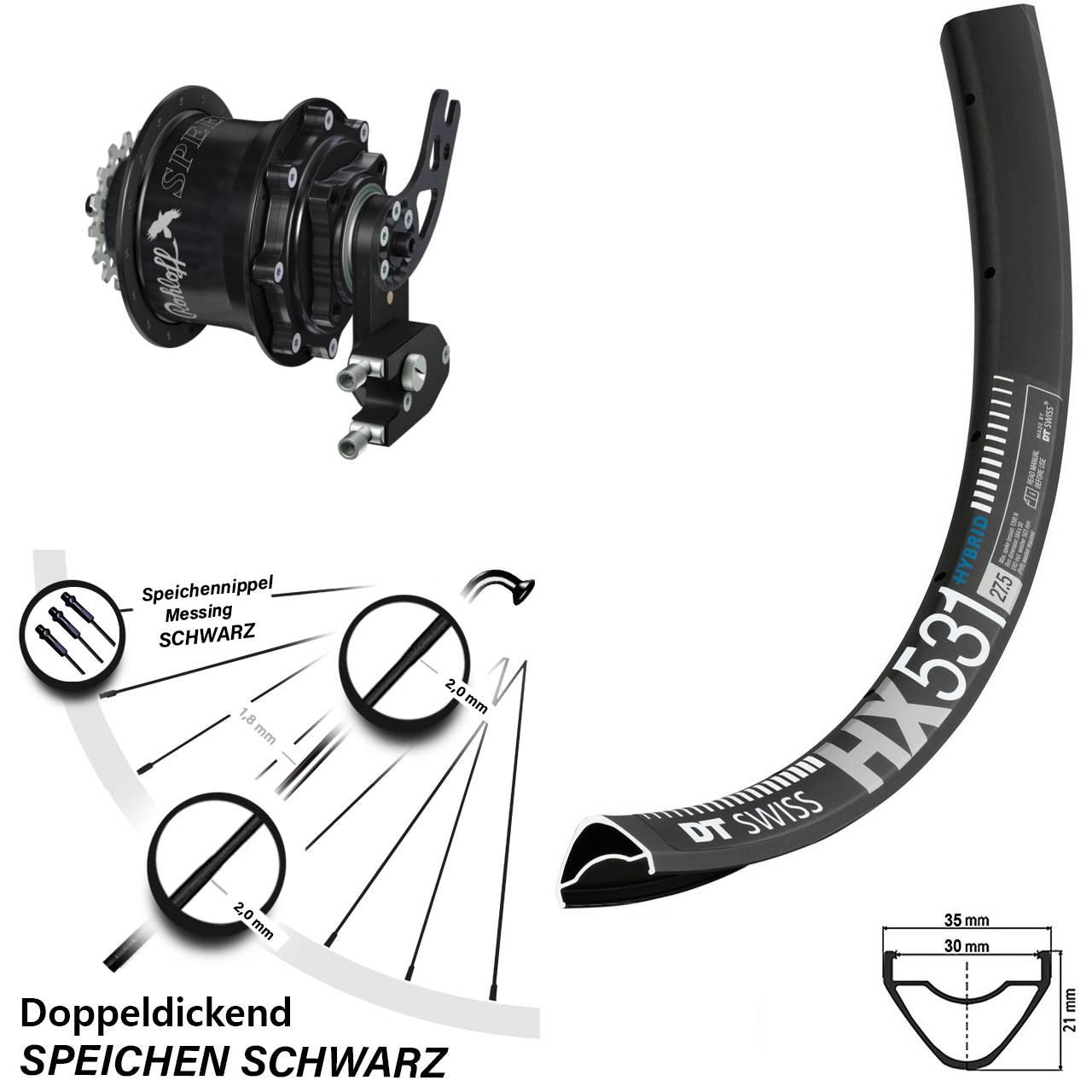DT Swiss HX 531 Rohloff Speedhub CC DB PM 29 Zoll Disc Laufrad