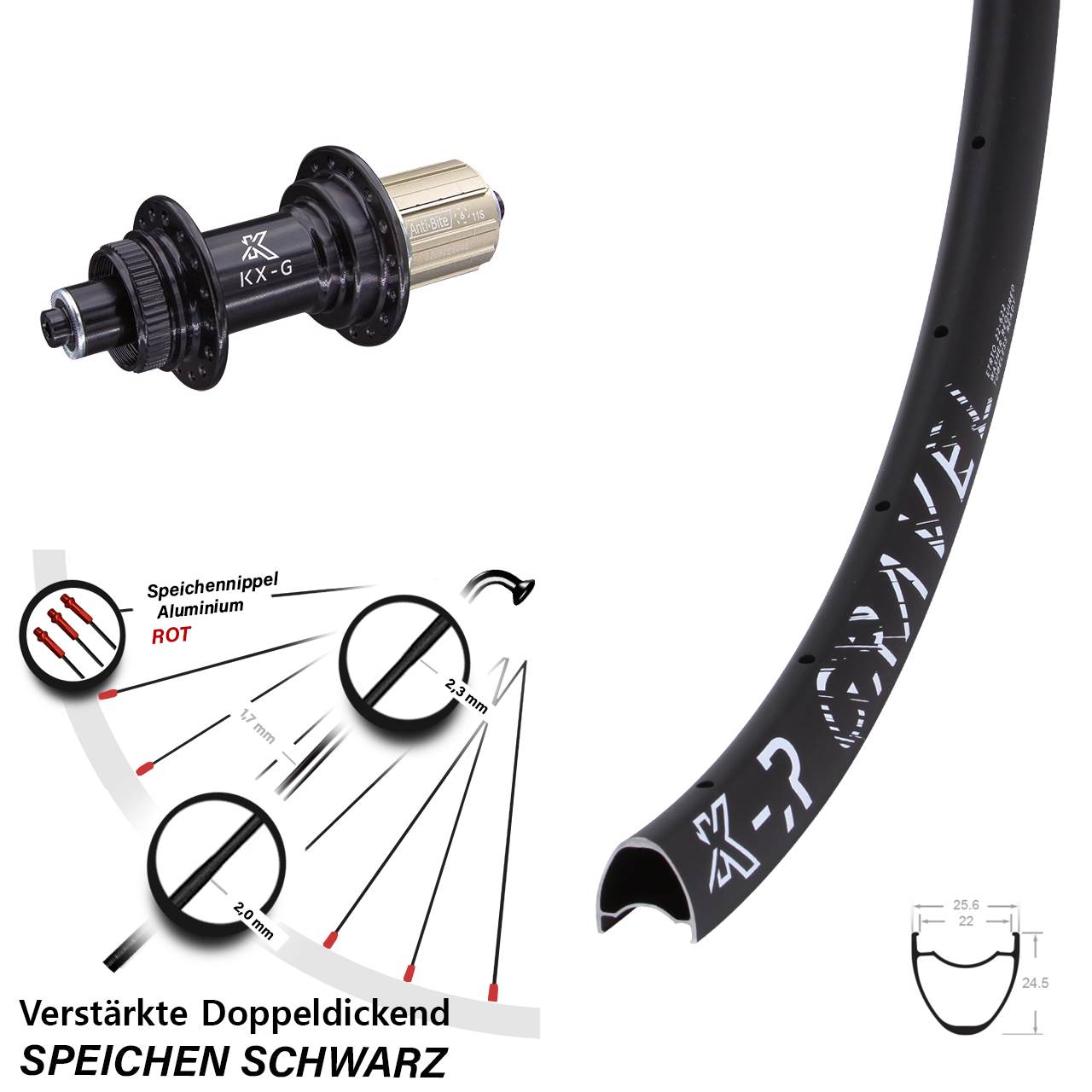 Centerlock Hinterrad 28 Zoll KX-R Gravel verstärkt 8-12 fach für Schnellspanner
