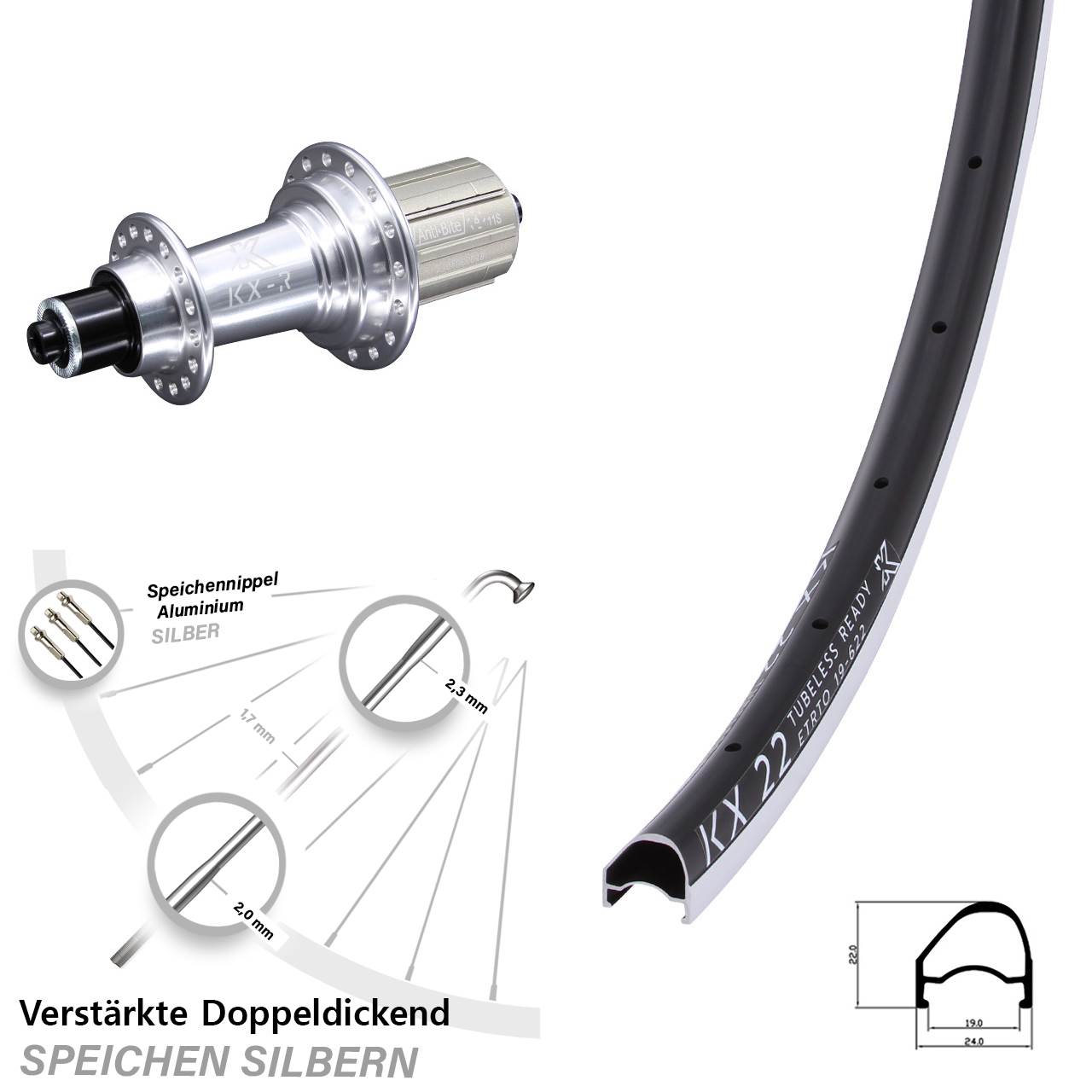 Hinterrad QR 28 Zoll KX-R 22 OS 8-12 fach HG