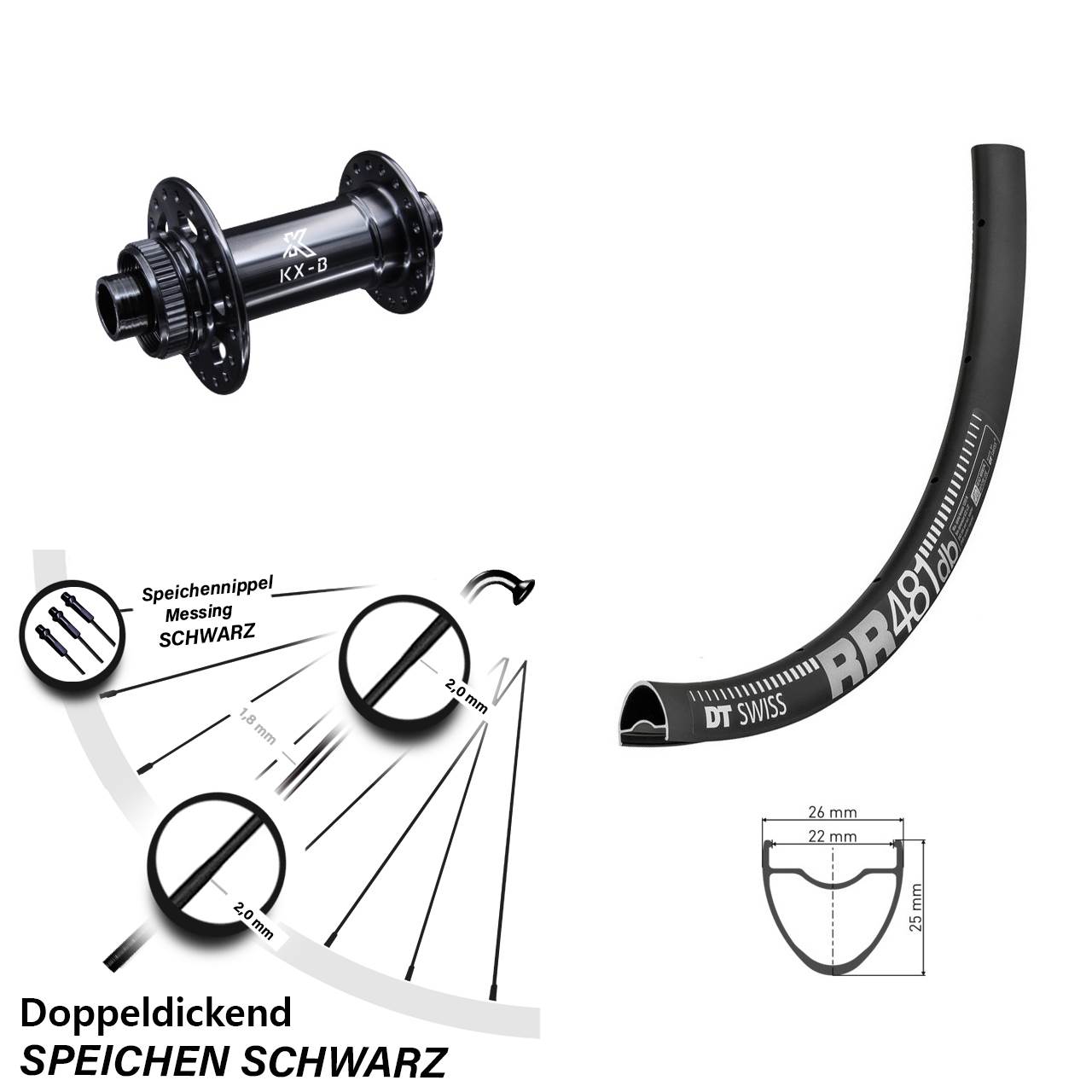 DT Swiss RR 481 DB Vorderrad 28 Zoll KX-Boost 12x110 mm Road Disc Centerlock