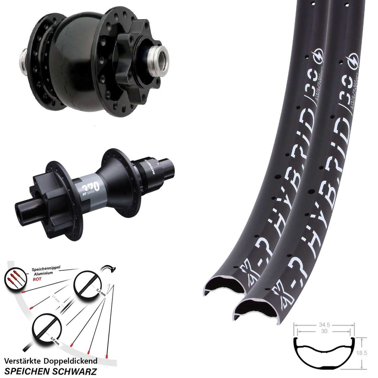 29 Zoll KX-R Hybrid 30 DT Swiss 370 SON 28 6-Loch Laufradsatz 12x100/142 SRAM XD