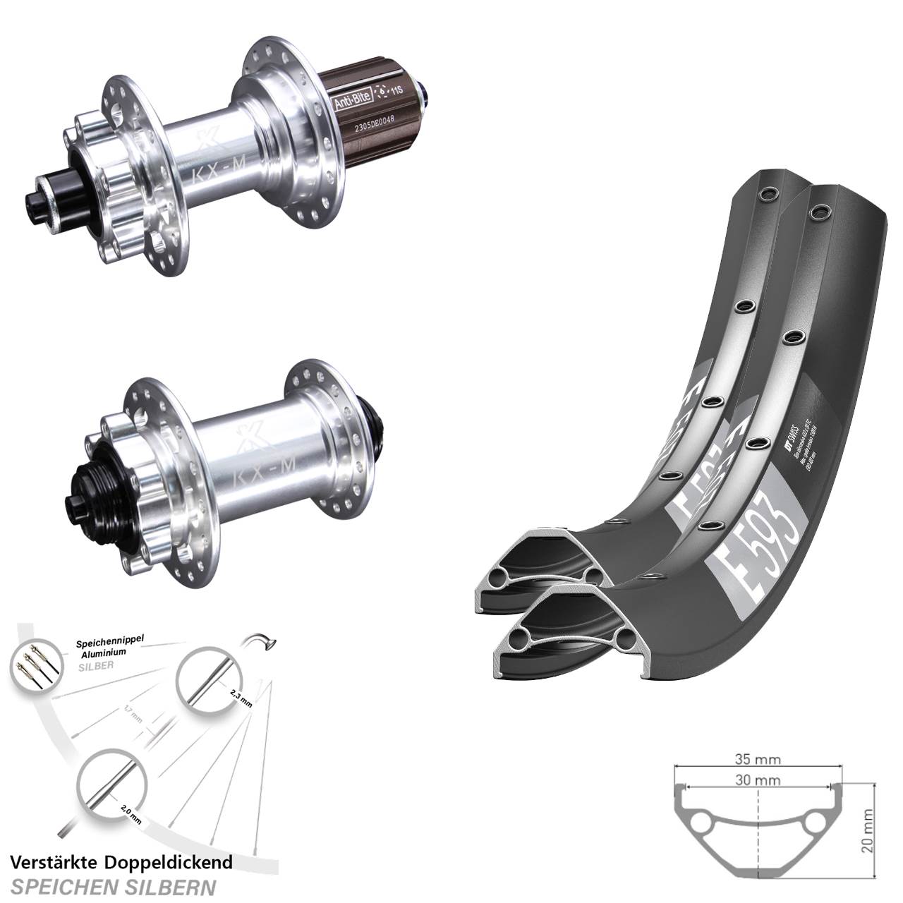 Disc Laufrad-Satz für Schnellspanner 29 Zoll DT Swiss E 593 KX-M 8-12 fach HG