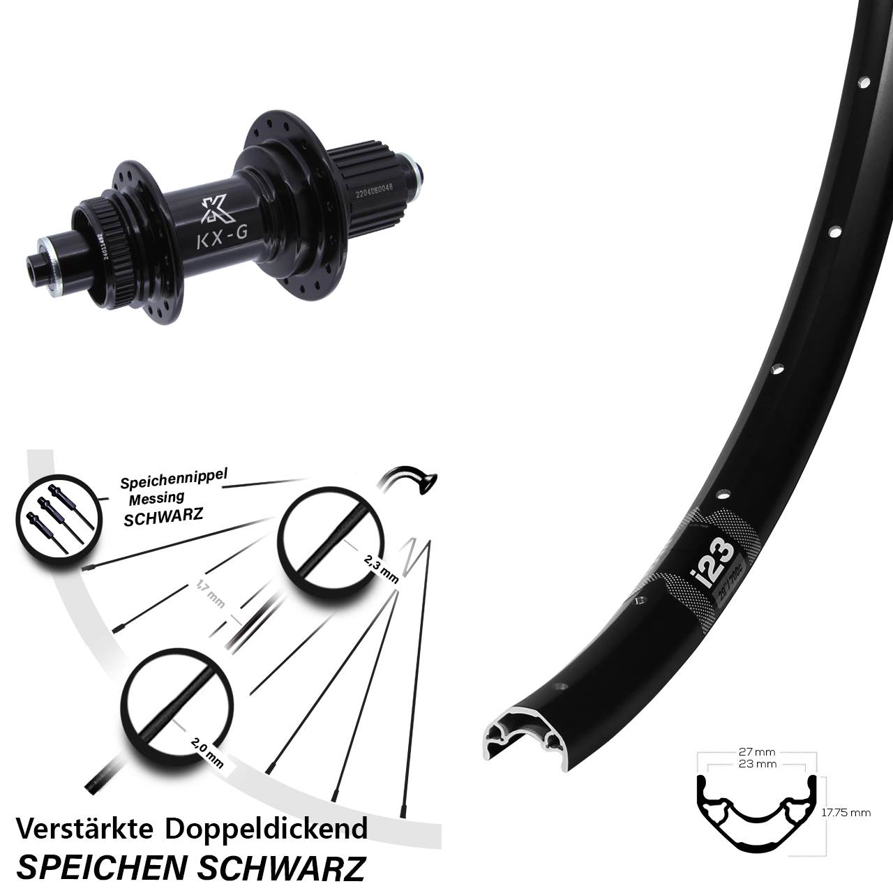 Disc Hinterrad 28 Zoll WTB i23 ST KX-GS Heavy Duty Shimano Micro Spline für Schnellspanner
