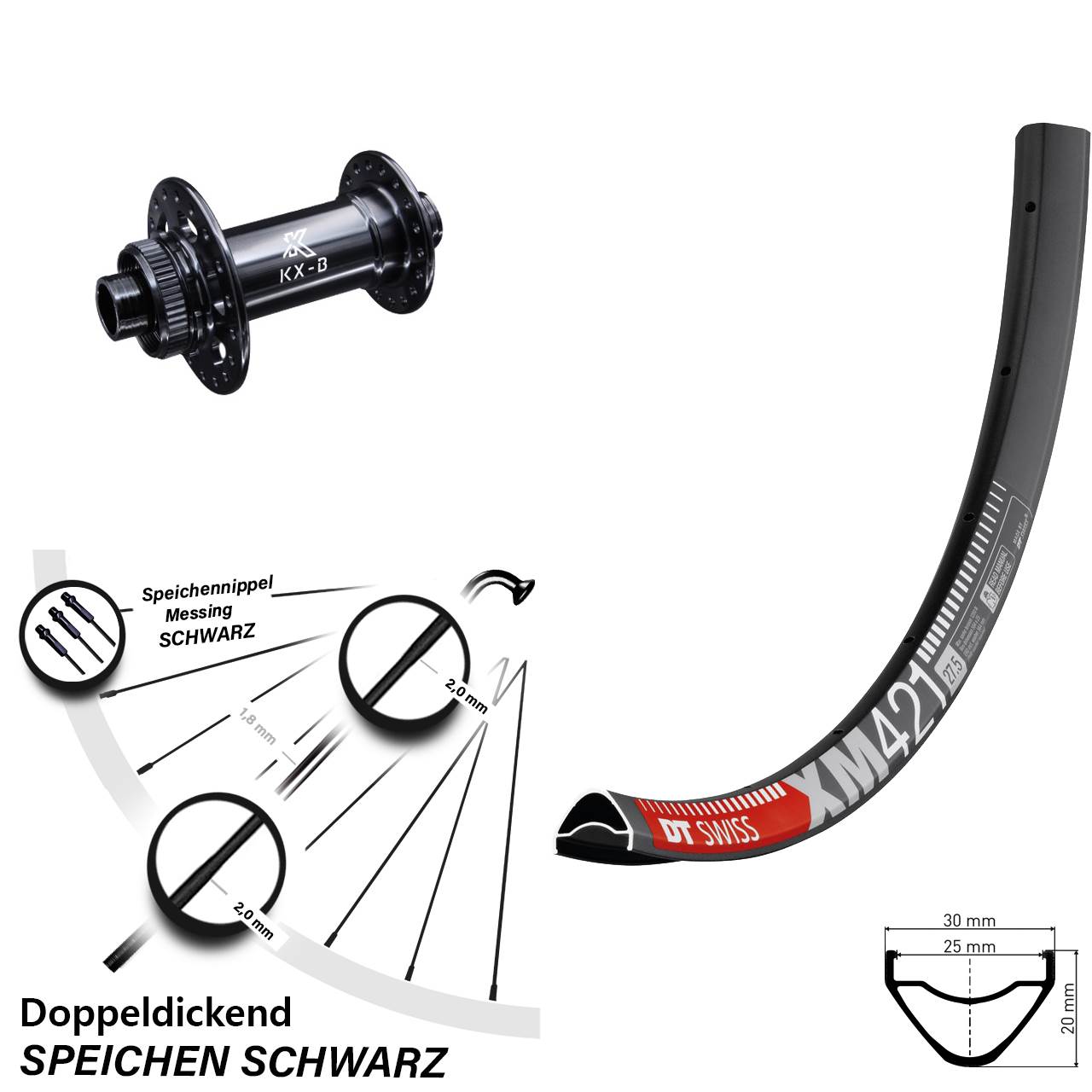 DT Swiss XM 421 leichtes Vorderrad 27,5 Zoll mit KX-Boost 15x110 mm Nabe