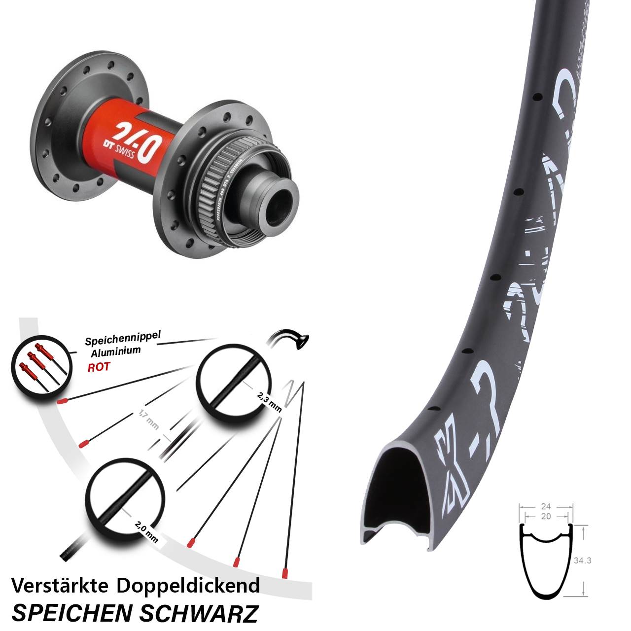 28 Zoll KX-R Road DT Swiss 240 Vorderrad Centerlock 12x100