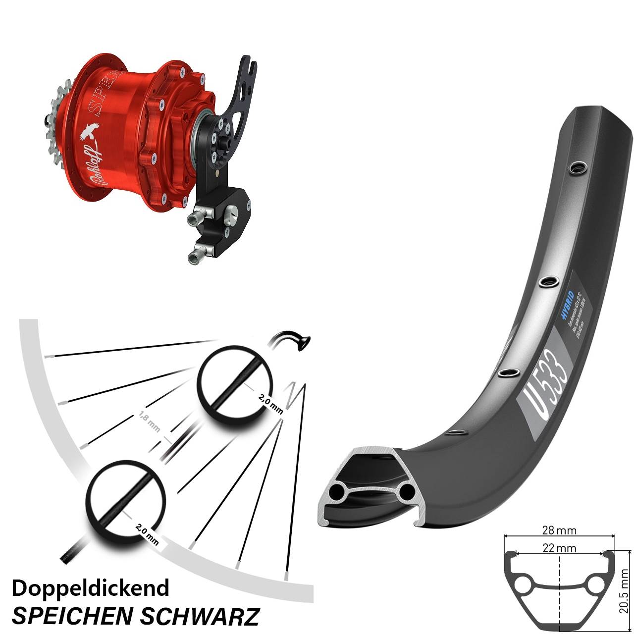 28 Zoll DT Swiss U533 Rohloff Speedhub 500/14 CC DB PM rot