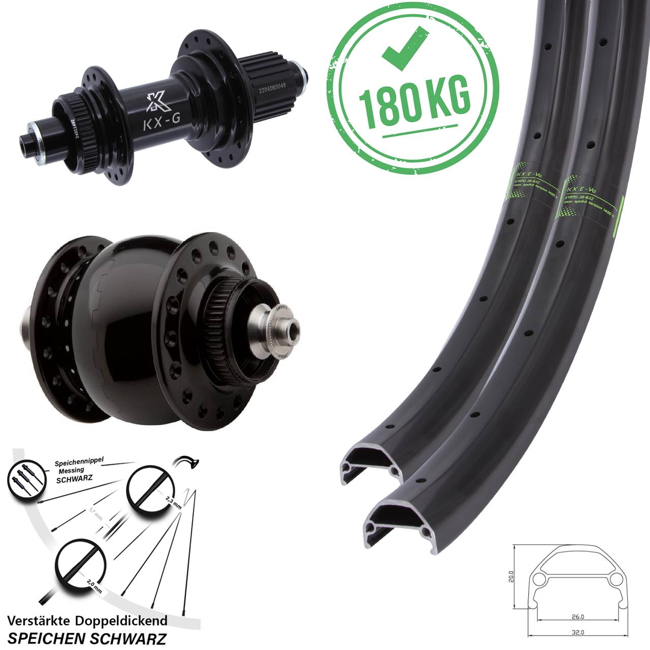KX-GS Evo Heavy Duty SON 28 Zoll Centerlock Laufradsatz für Schnellspanner Micro Spline