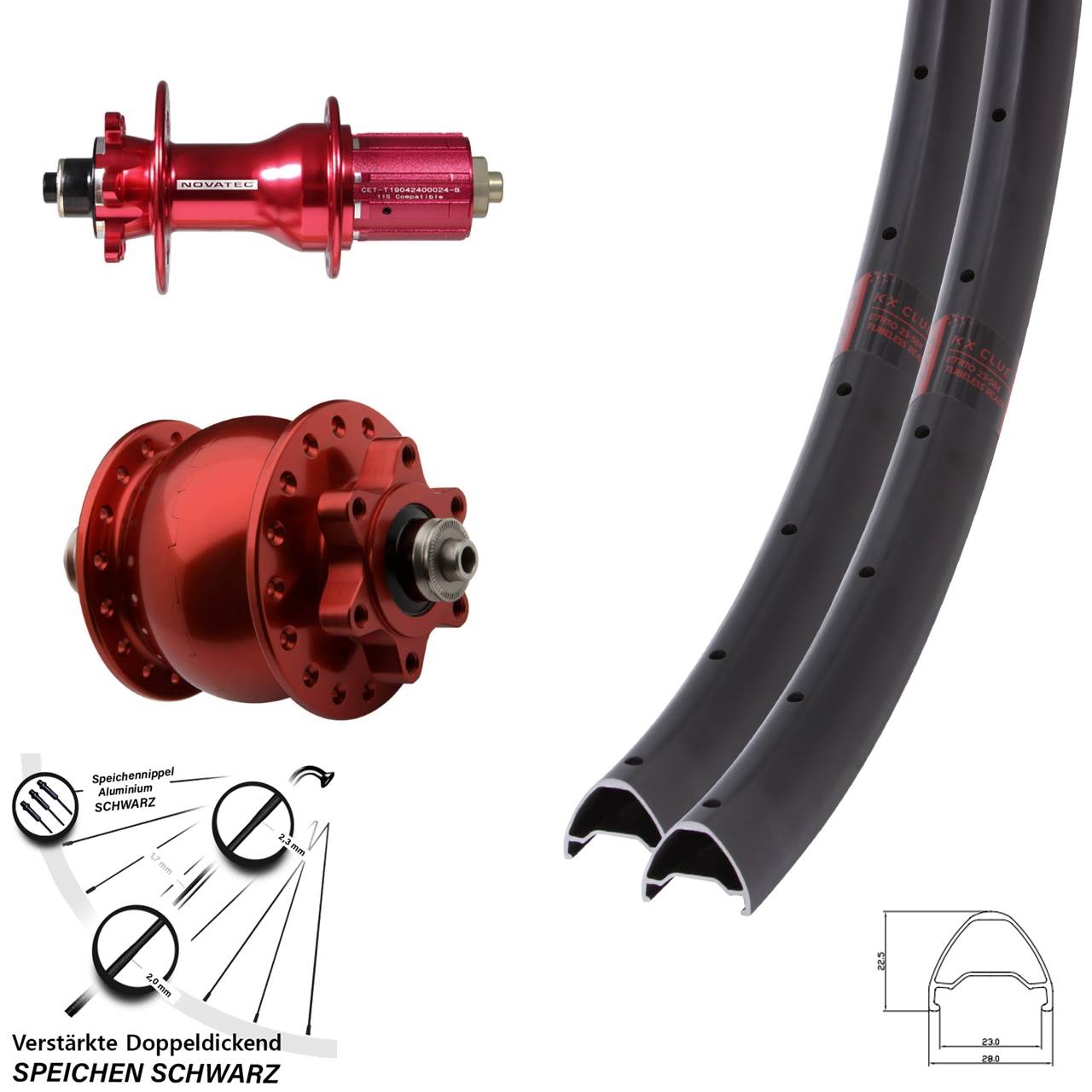 Laufrad-Satz QR SON 28-29 Zoll KX Clue Novatec D792SB Disc 6-Loch rot 8-12 fach HG