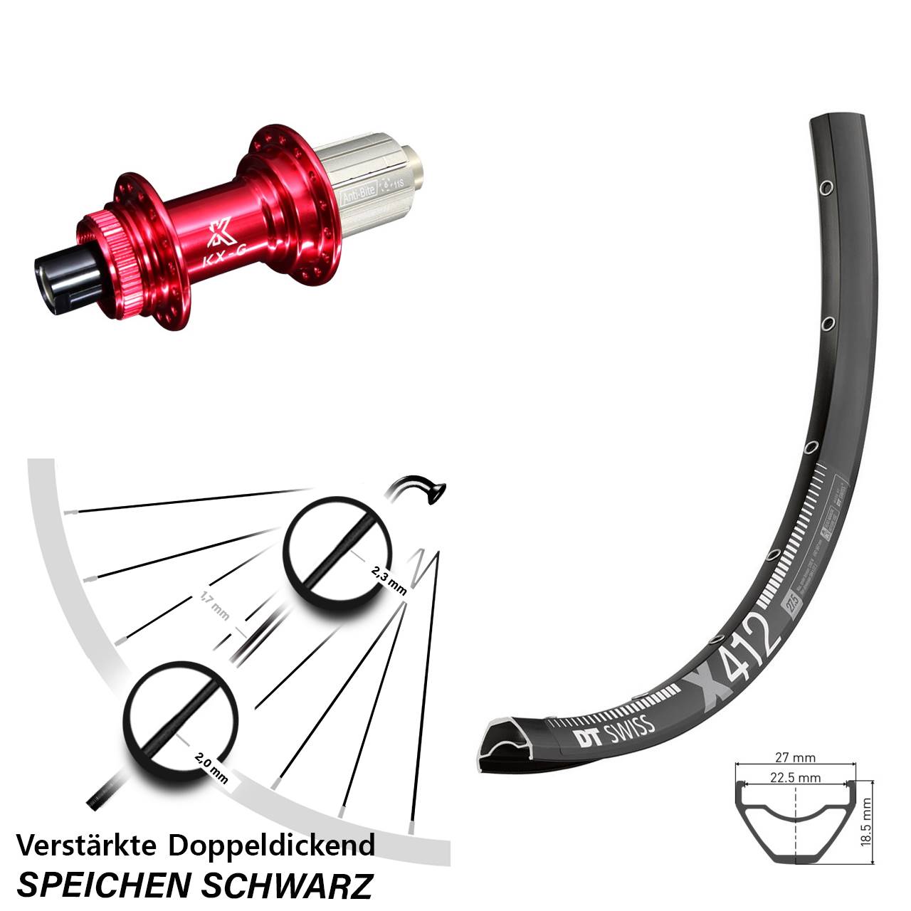 DT Swiss X412 KX-G rot 29 Zoll Disc Hinterrad 12x142 8-12 fach HG