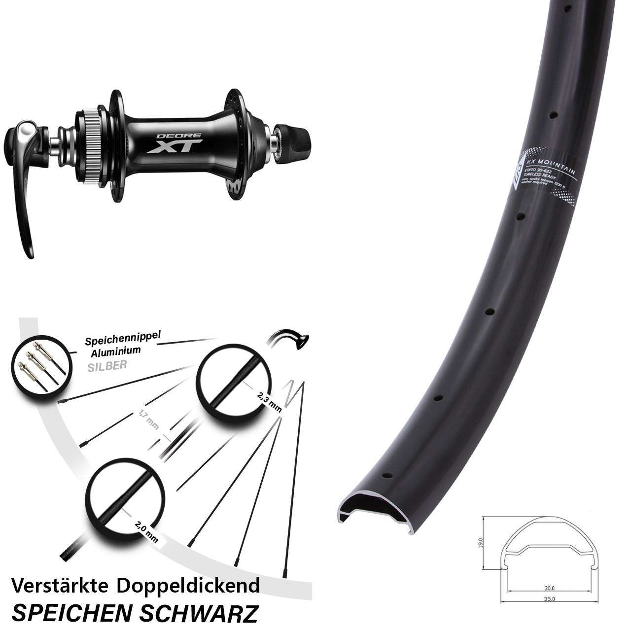29 Zoll KX Mountain Shimano HB-M8000 Vorderrad Centerlock QR