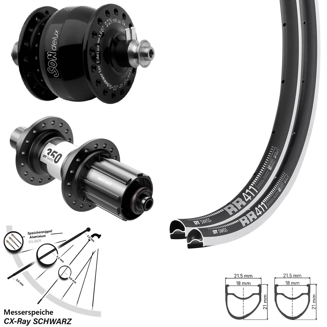 DT Swiss RR411- 350 OS SONdelux 28 Zoll Laufradsatz QR CX-Ray 11-12 fach HG