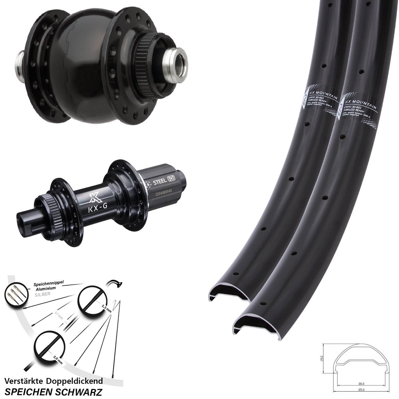 Centerlock Laufradsatz 12x100/142 29 Zoll KX-GS Mountain TR verstärkt SON 28 8-12 fach HG