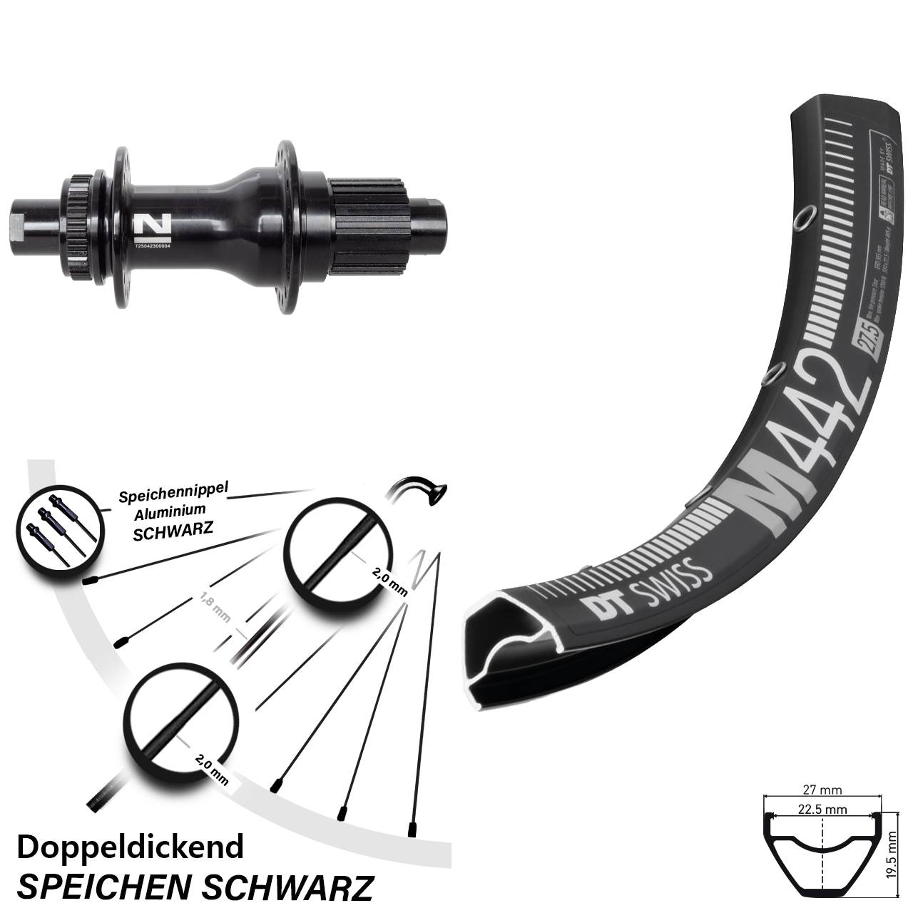 Disc Hinterrad 28-29 Zoll DT Swiss M 442 Novatec D792SB Shimano Micro Spline 12x142