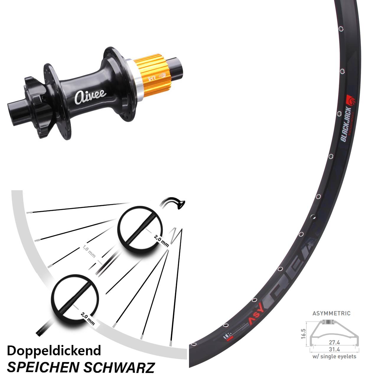 27,5 Zoll Hinterrad Rodi Ready 27 Aivee Classic Boost Micro Spline