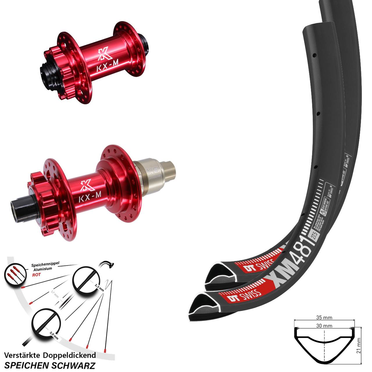 6-Loch Laufradsatz 27,5 Zoll DT Swiss XM 481 KX-M rot XD 12x100/142