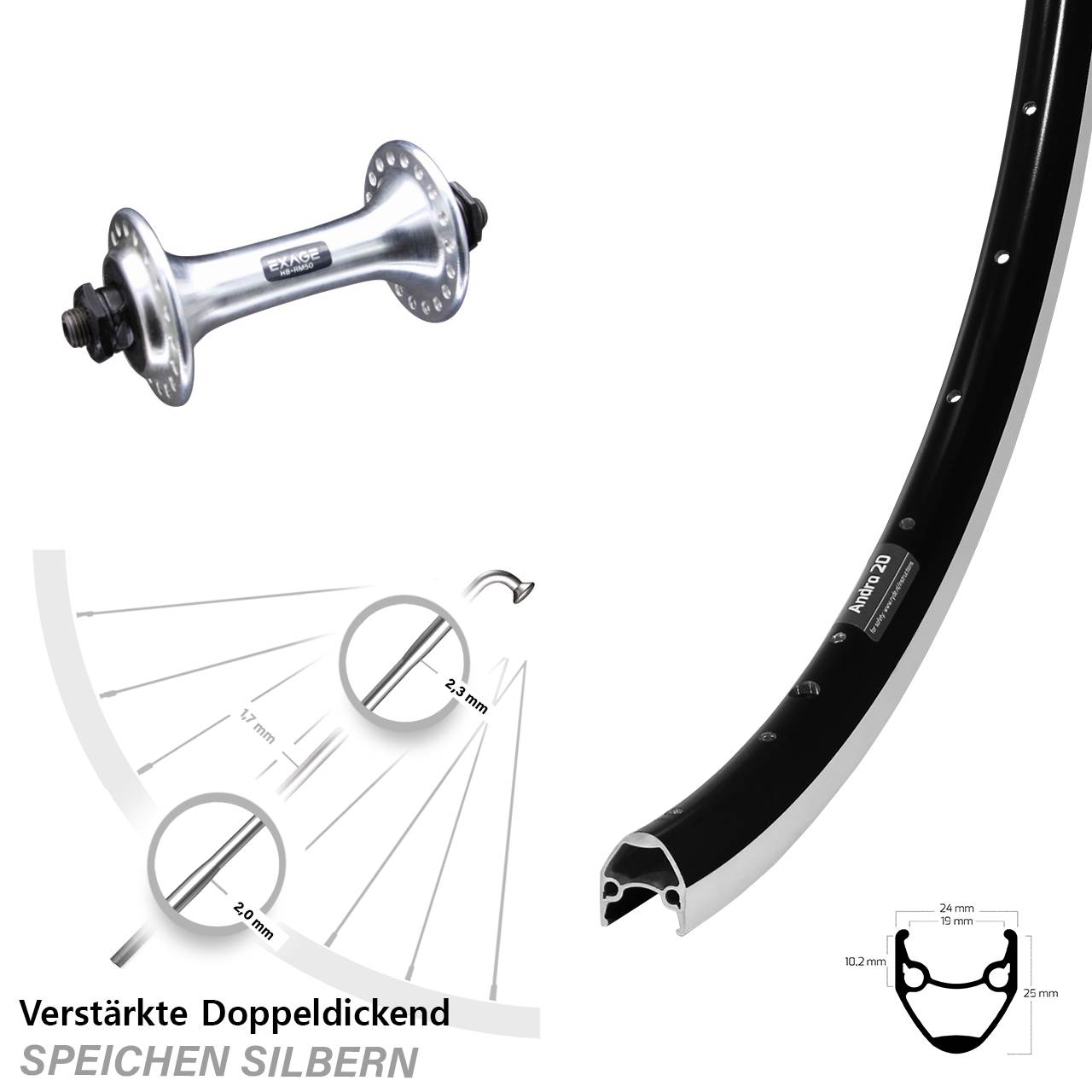 28 Zoll Ryde Andra 20 Shimano Vorderrad QR